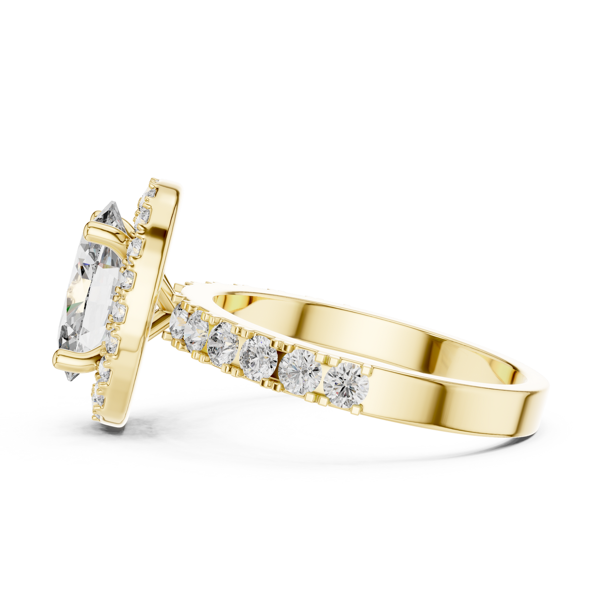 1.50ct Oval Cut Lab Grown Diamond Halo Engagement Ring with Accent Band