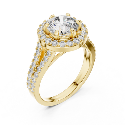 1.25ct Round Cut Lab Grown Diamond Halo Engagement Ring with Double-Row Split Band