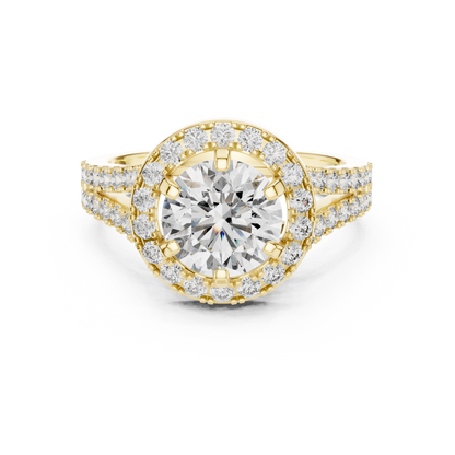 1.25ct Round Cut Lab Grown Diamond Halo Engagement Ring with Double-Row Split Band