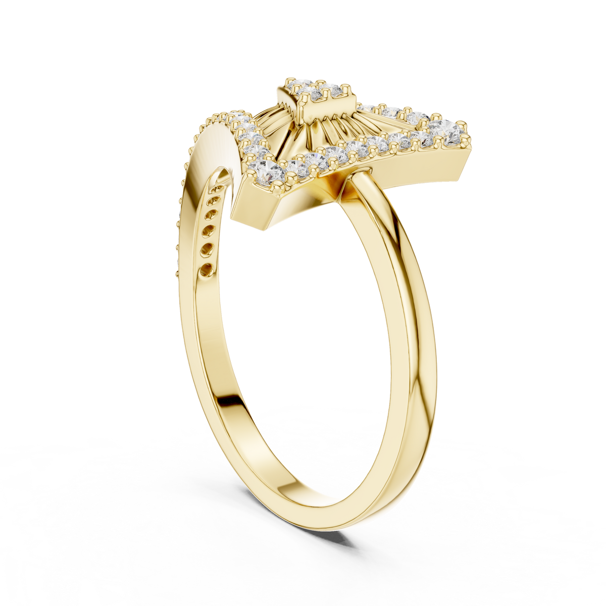 Triangular Sunburst Pave Lab Grown Diamond Cocktail Ring