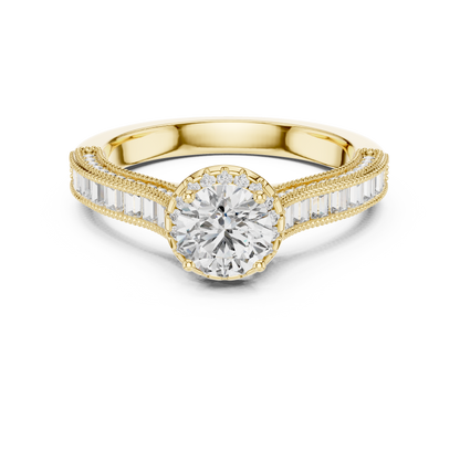 Vintage Channel-Set Baguette and Halo 0.60ct Round Cut Lab Grown Diamond Engagement Ring