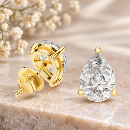 1.75ct Each Pear Cut Lab Grown Diamond Three Prong Solitaire Stud Earrings