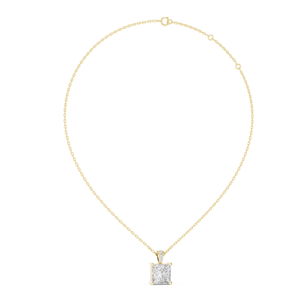 2ct Princess Cut Lab Grown Diamond Solitaire Pendant  with Pavé Bail