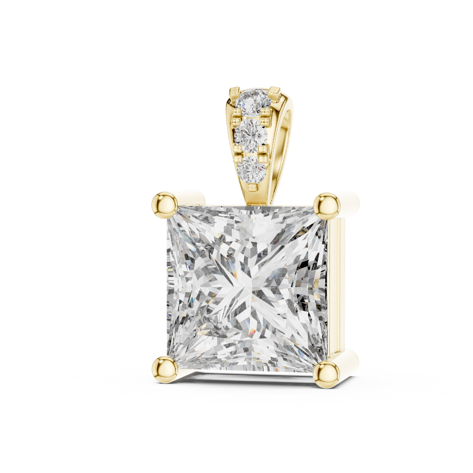 2ct Princess Cut Lab Grown Diamond Solitaire Pendant  with Pavé Bail