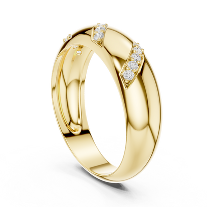 Diagonal Slash Round Shape Lab Grown Diamond Ring Dome Band