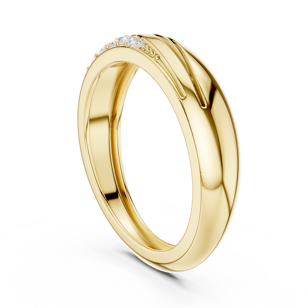 Curved Wave Channel Round Lab Grown Diamond Ring Dome Band