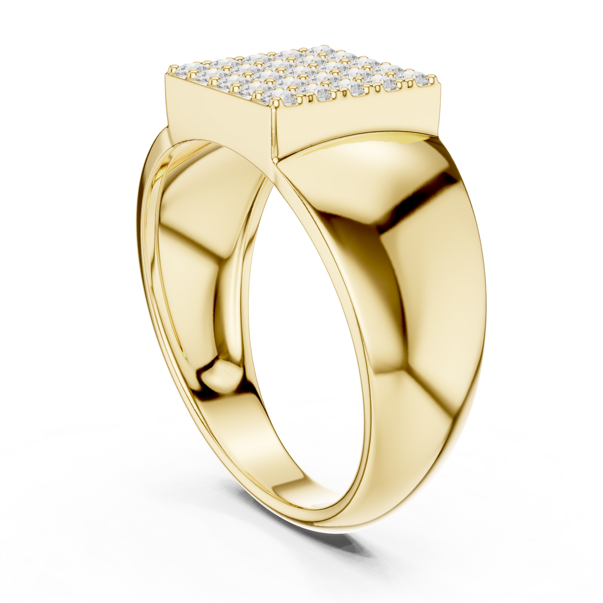 Round Shape Square Grid Pave Lab Grown Diamond Ring Signet Band