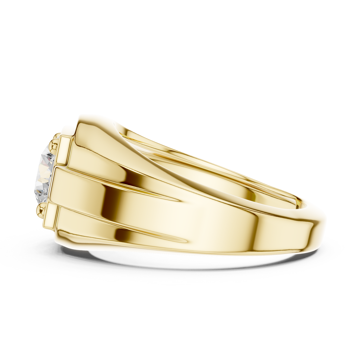 Round Shape Square Box Lab Grown Diamond Solitaire Ring Grooved Signet Band