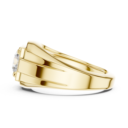 Round Shape Square Box Lab Grown Diamond Solitaire Ring Grooved Signet Band
