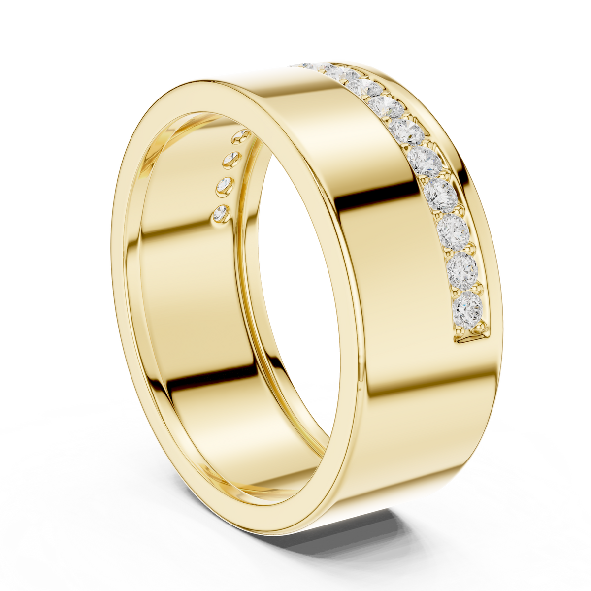 Offset Channel Round Shape Lab Grown Diamond Ring Wide Band Style