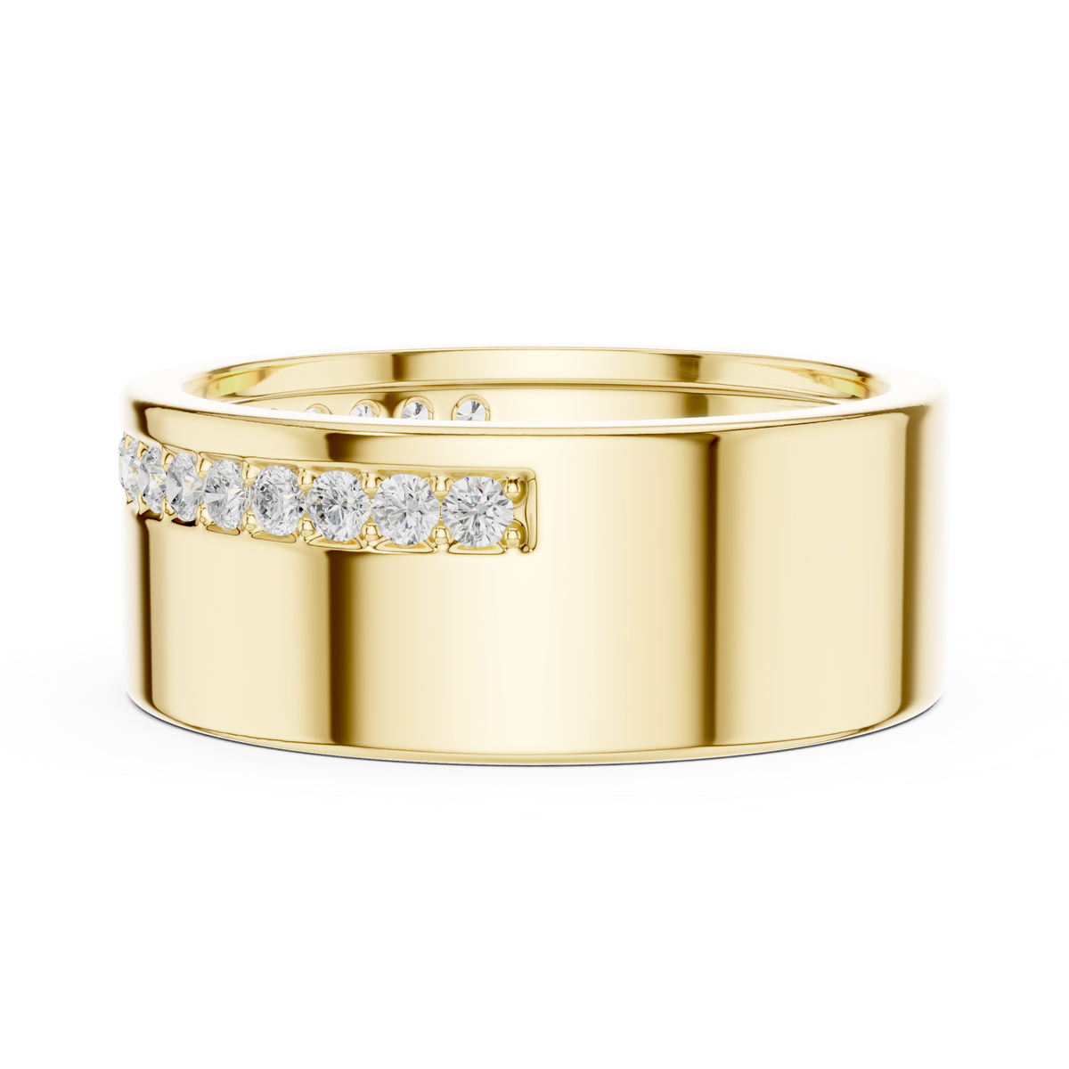 Offset Channel Round Shape Lab Grown Diamond Ring Wide Band Style