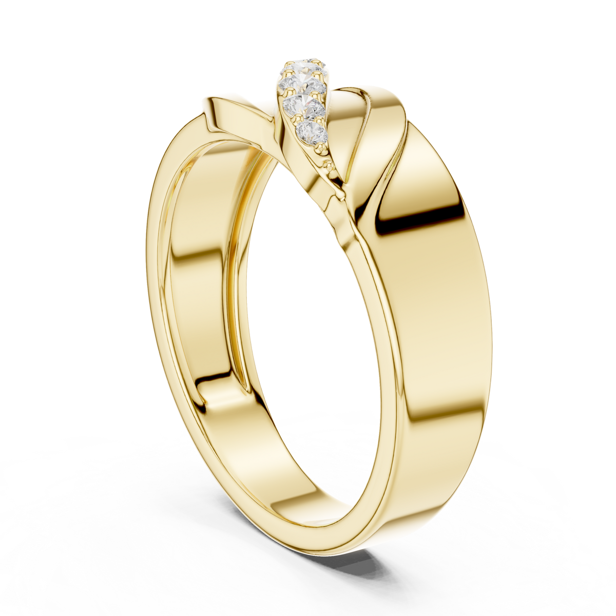 Diagonal Leaf Wave Round Shape Lab Grown Diamond Ring Sculpted Band