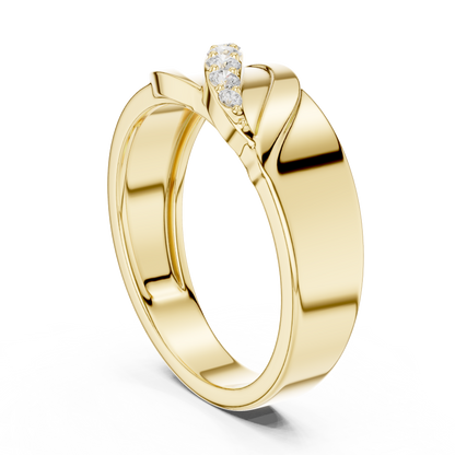 Diagonal Leaf Wave Round Shape Lab Grown Diamond Ring Sculpted Band