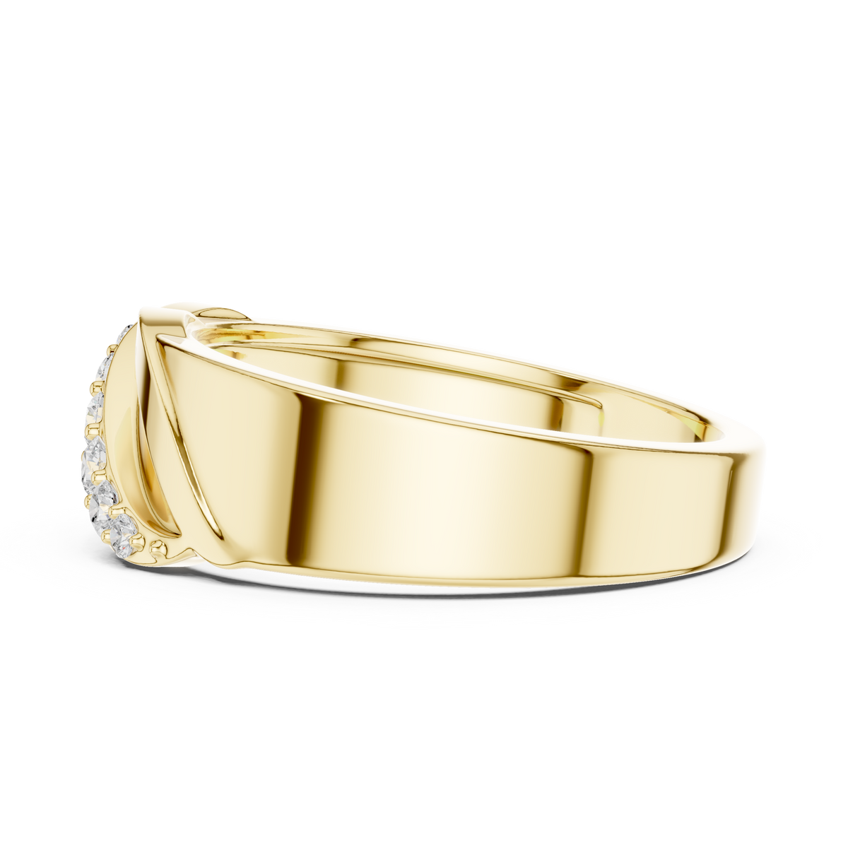 Diagonal Leaf Wave Round Shape Lab Grown Diamond Ring Sculpted Band