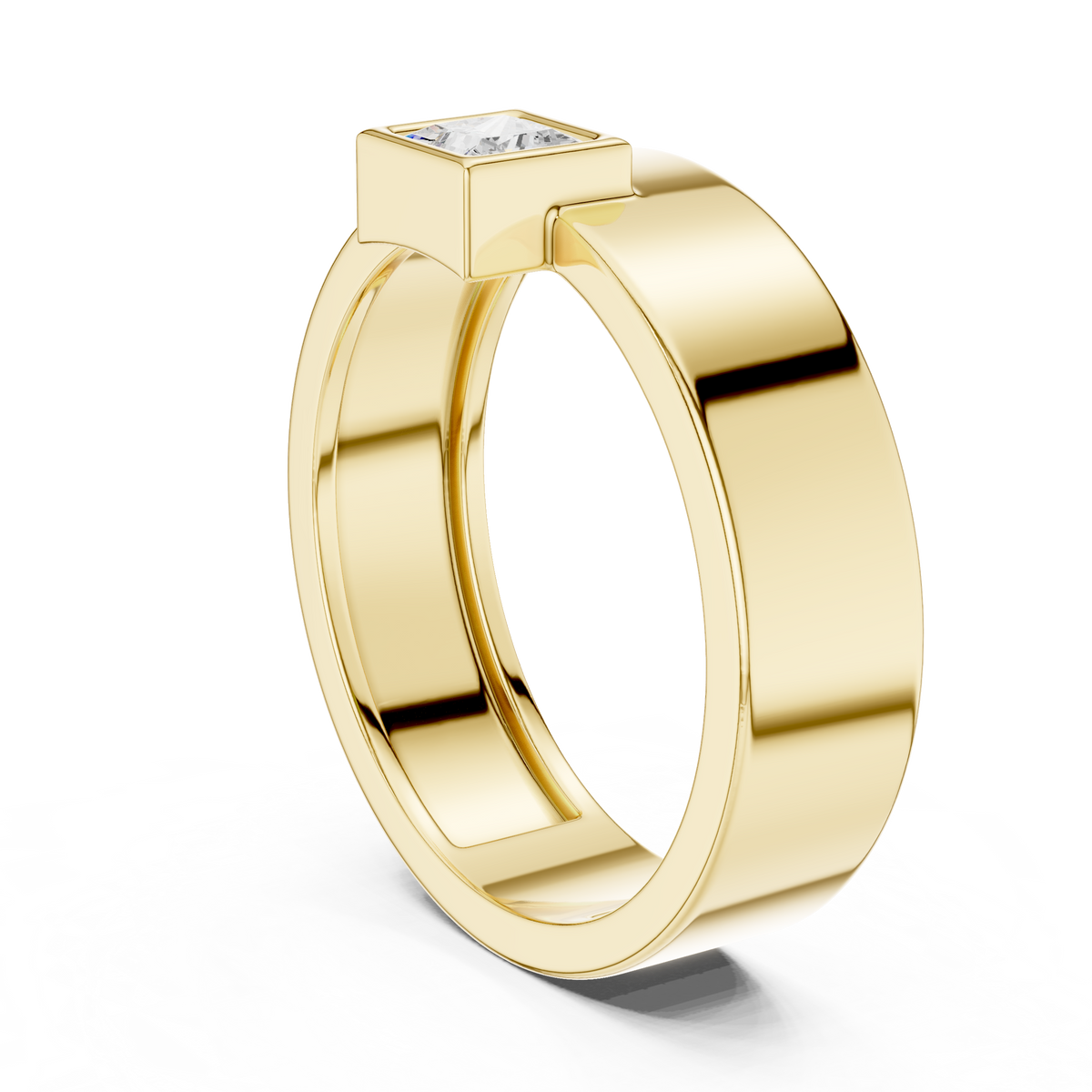 Bezel Set Princess Shape Lab Grown Diamond Ring Solitaire Flat Band