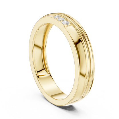 Grooved Accent Round Shape Lab Grown Diamond Ring Parallel Ridge Band