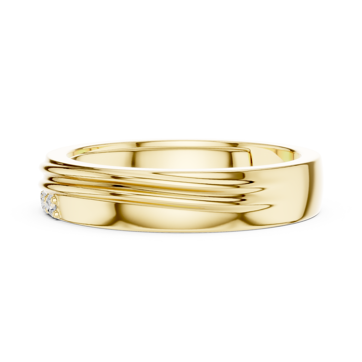 Grooved Accent Round Shape Lab Grown Diamond Ring Parallel Ridge Band