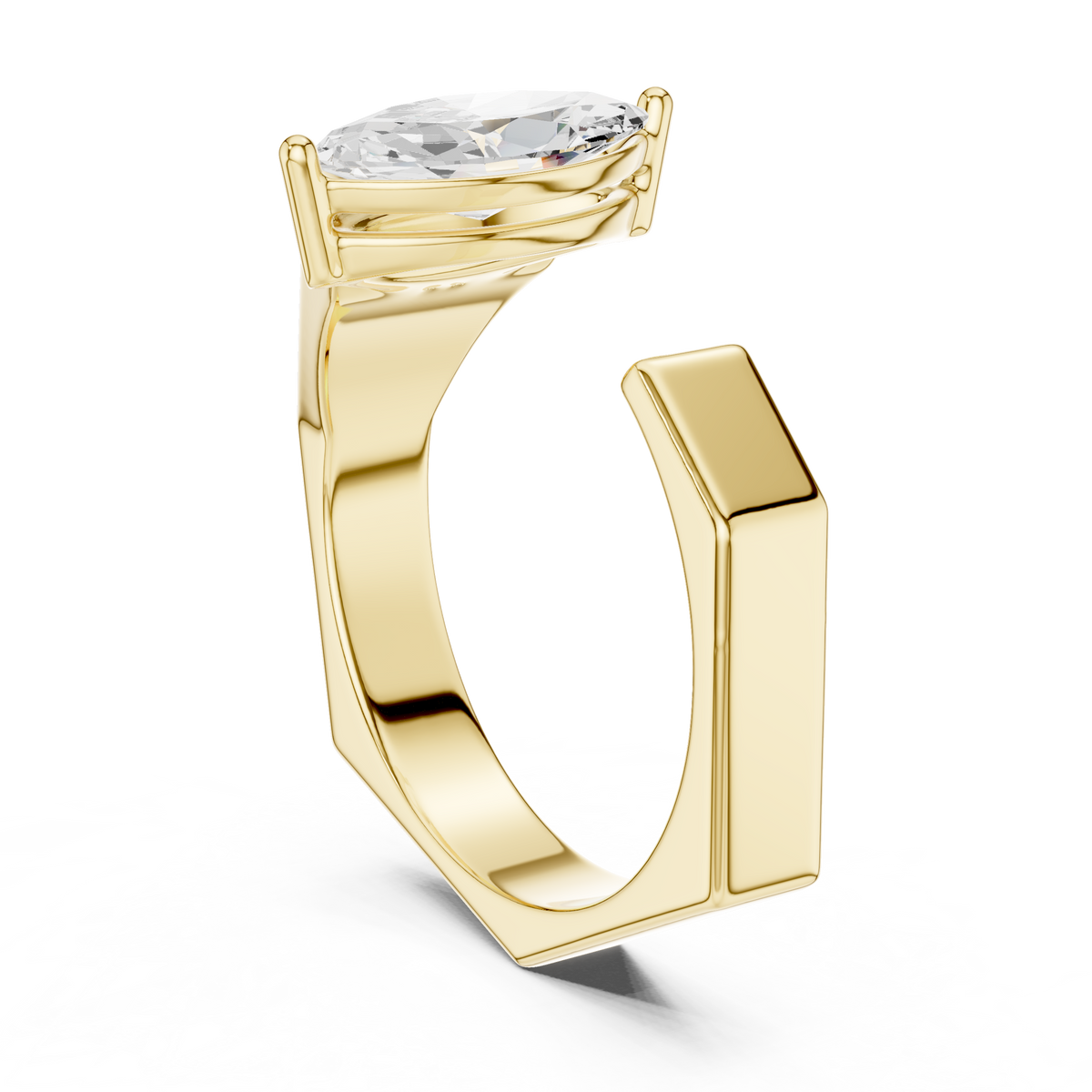 Open Cuff Marquise Shape Lab Grown Diamond Solitaire Ring Geometric Band