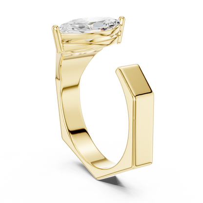 Open Cuff Marquise Shape Lab Grown Diamond Solitaire Ring Geometric Band