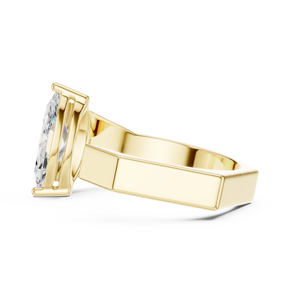 Open Cuff Marquise Shape Lab Grown Diamond Solitaire Ring Geometric Band