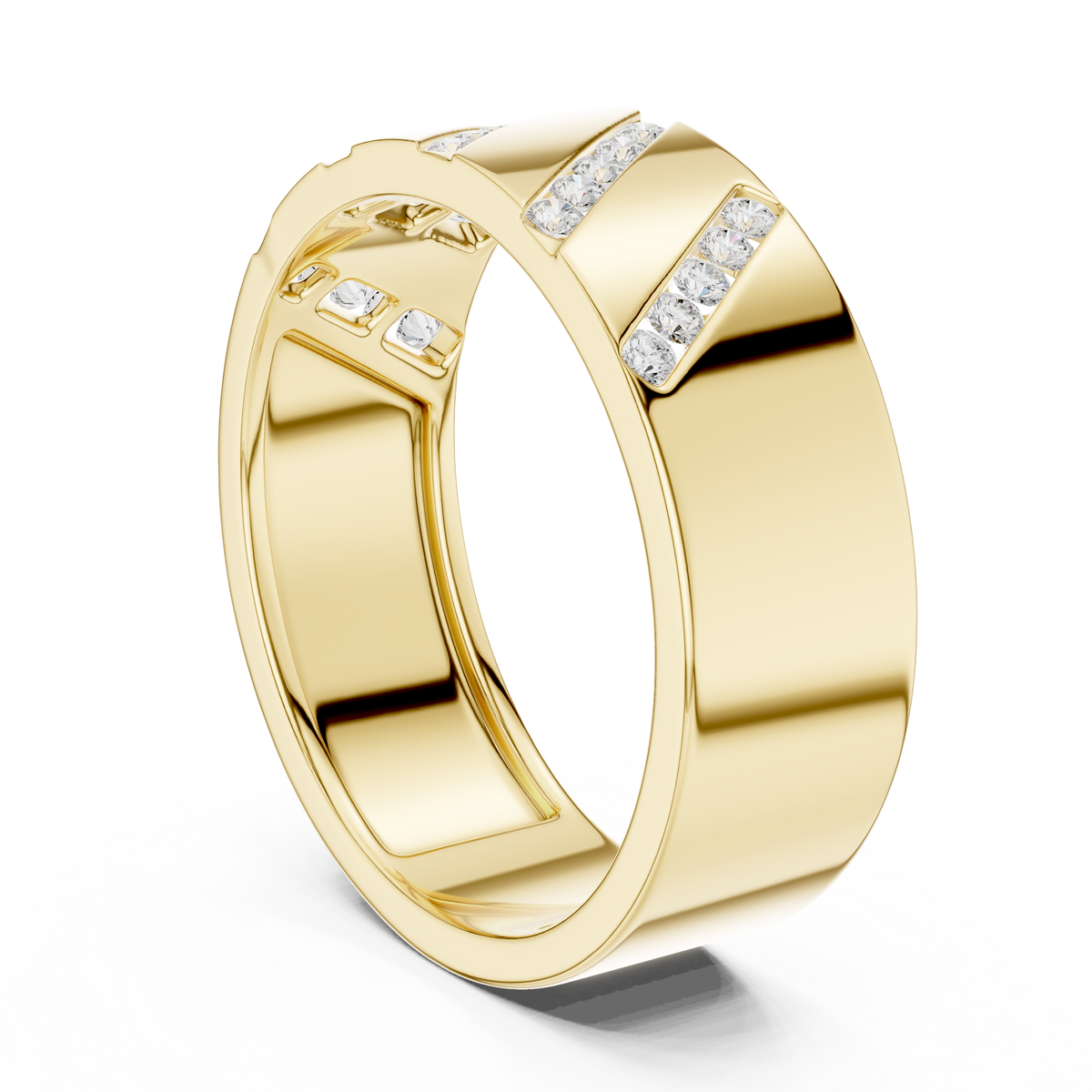 Diagonal Channel Round Cut Lab Grown Diamond Ring Wide Band Style