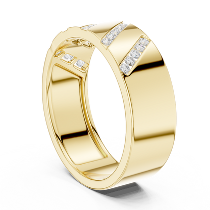 Diagonal Channel Round Cut Lab Grown Diamond Ring Wide Band Style