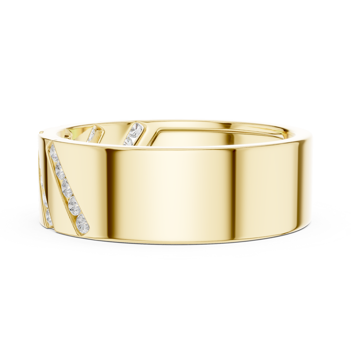 Diagonal Channel Round Cut Lab Grown Diamond Ring Wide Band Style