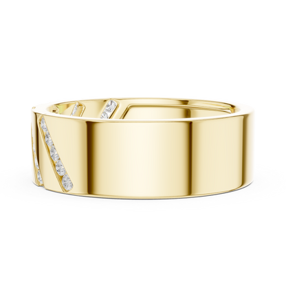 Diagonal Channel Round Cut Lab Grown Diamond Ring Wide Band Style