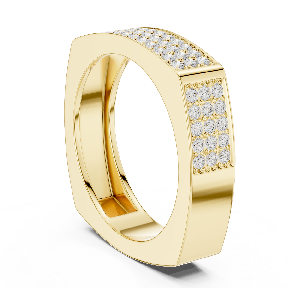 Square Corner Multi Row Pave Round Shape Lab Grown Diamond Ring Geometric Band