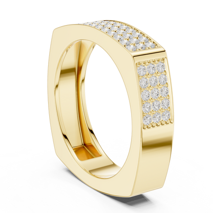Square Corner Multi Row Pave Round Shape Lab Grown Diamond Ring Geometric Band