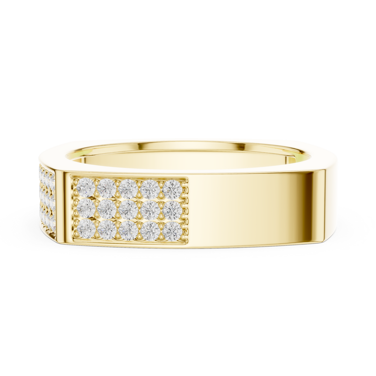 Square Corner Multi Row Pave Round Shape Lab Grown Diamond Ring Geometric Band