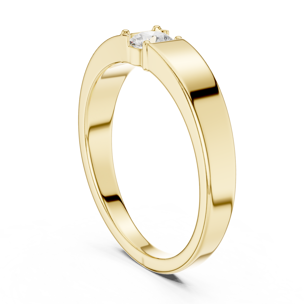 Solitaire Four Prong Round Shape Lab Grown Diamond Ring Flat Profile Band