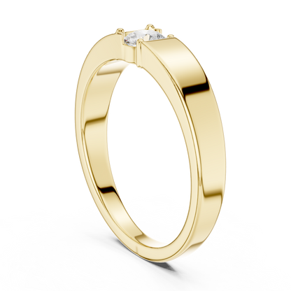 Solitaire Four Prong Round Shape Lab Grown Diamond Ring Flat Profile Band