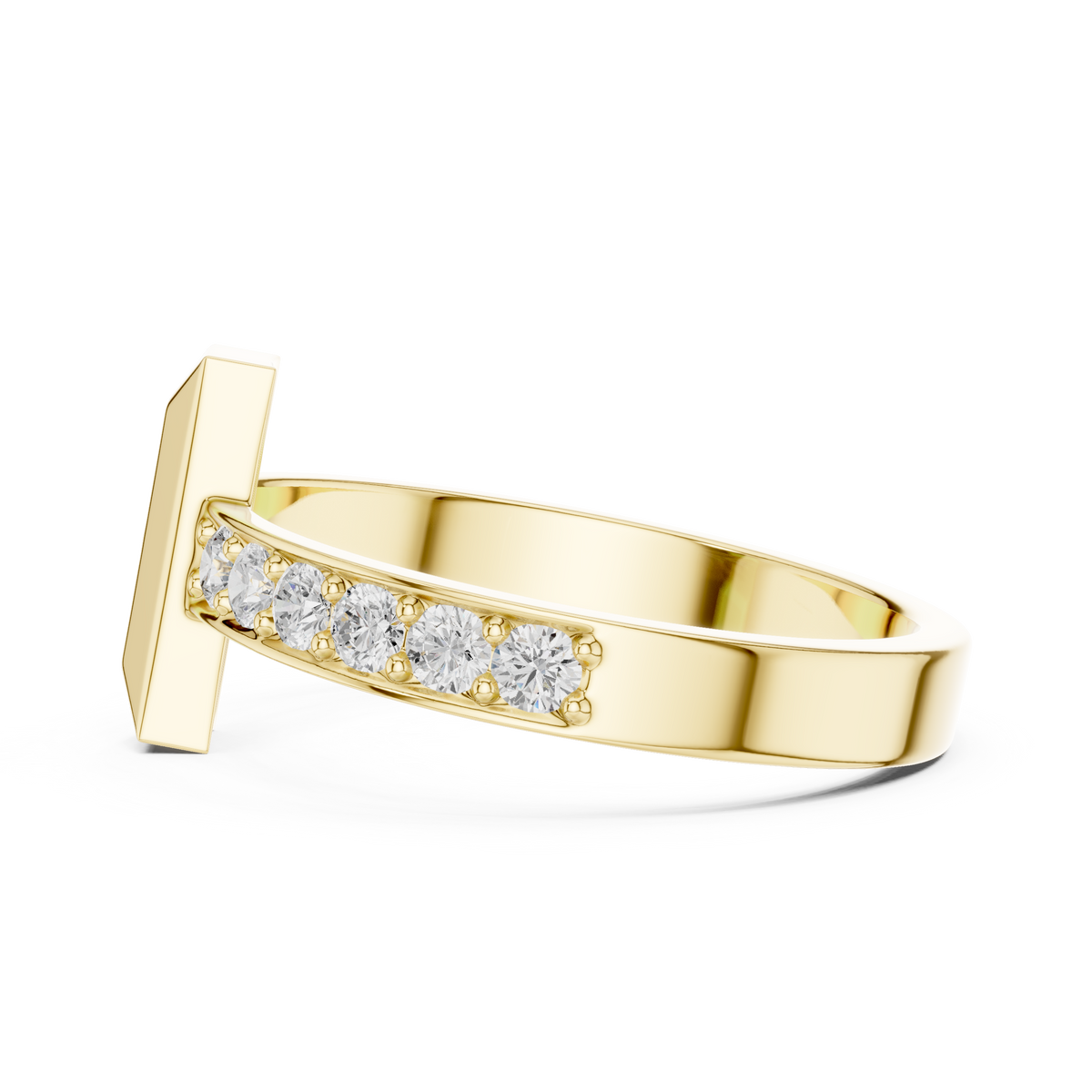 Vertical Bar Round Shape Lab Grown Diamond Ring Pave Accent Style