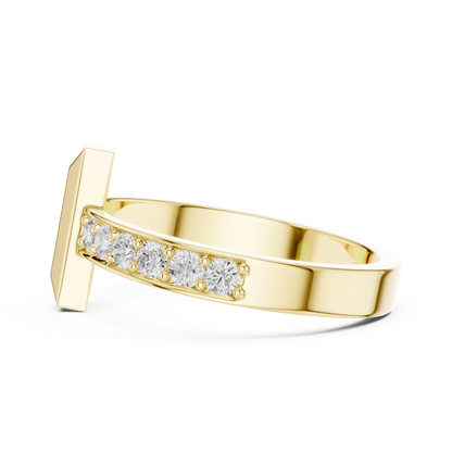 Vertical Bar Round Shape Lab Grown Diamond Ring Pave Accent Style