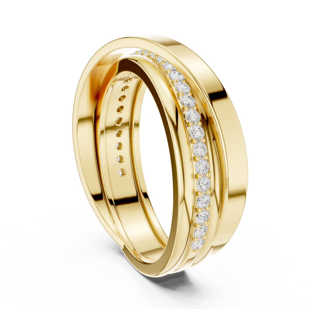 Crossover Wave Pave Round Shape Lab Grown Diamond Ring