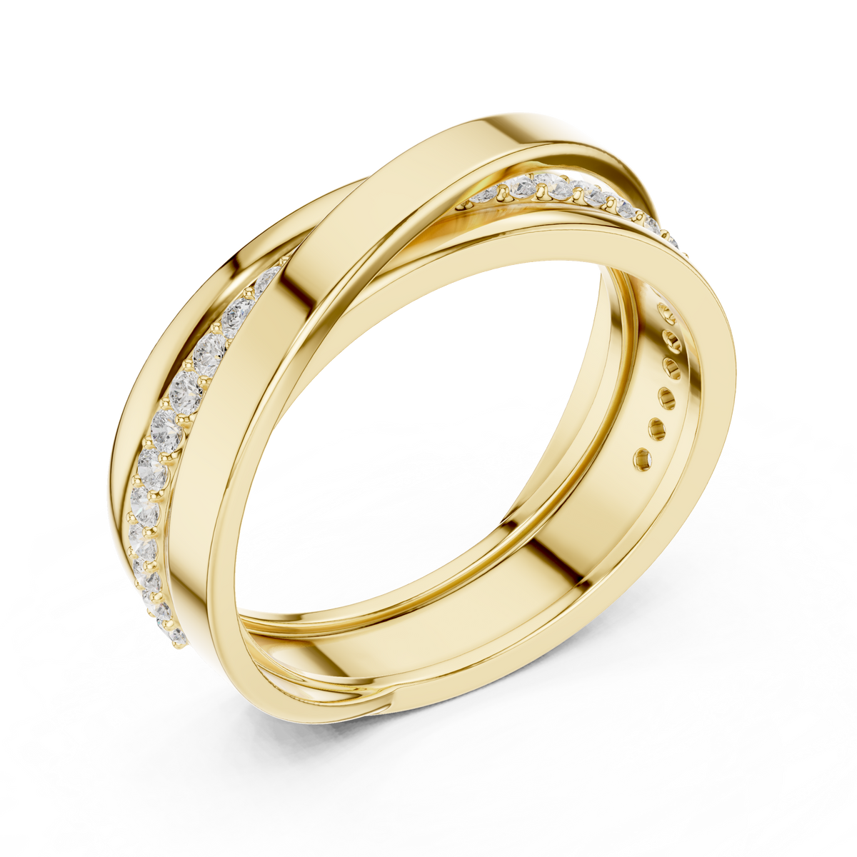 Crossover Wave Pave Round Shape Lab Grown Diamond Ring