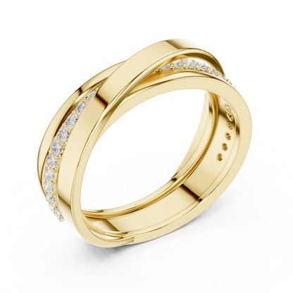 Crossover Wave Pave Round Shape Lab Grown Diamond Ring