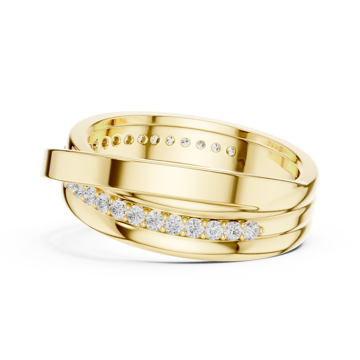 Crossover Wave Pave Round Shape Lab Grown Diamond Ring