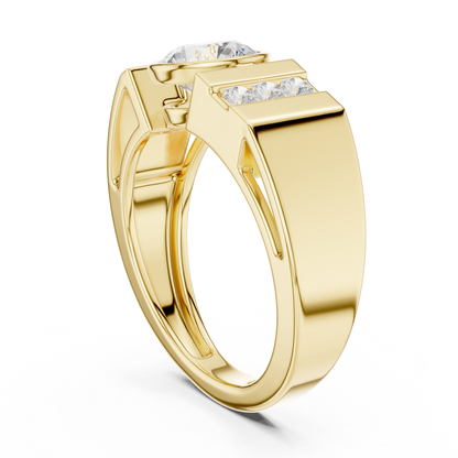 Bezel Set 1.10 Ct Round Shape Lab Grown Diamond Solitaire Ring Asymmetric Style