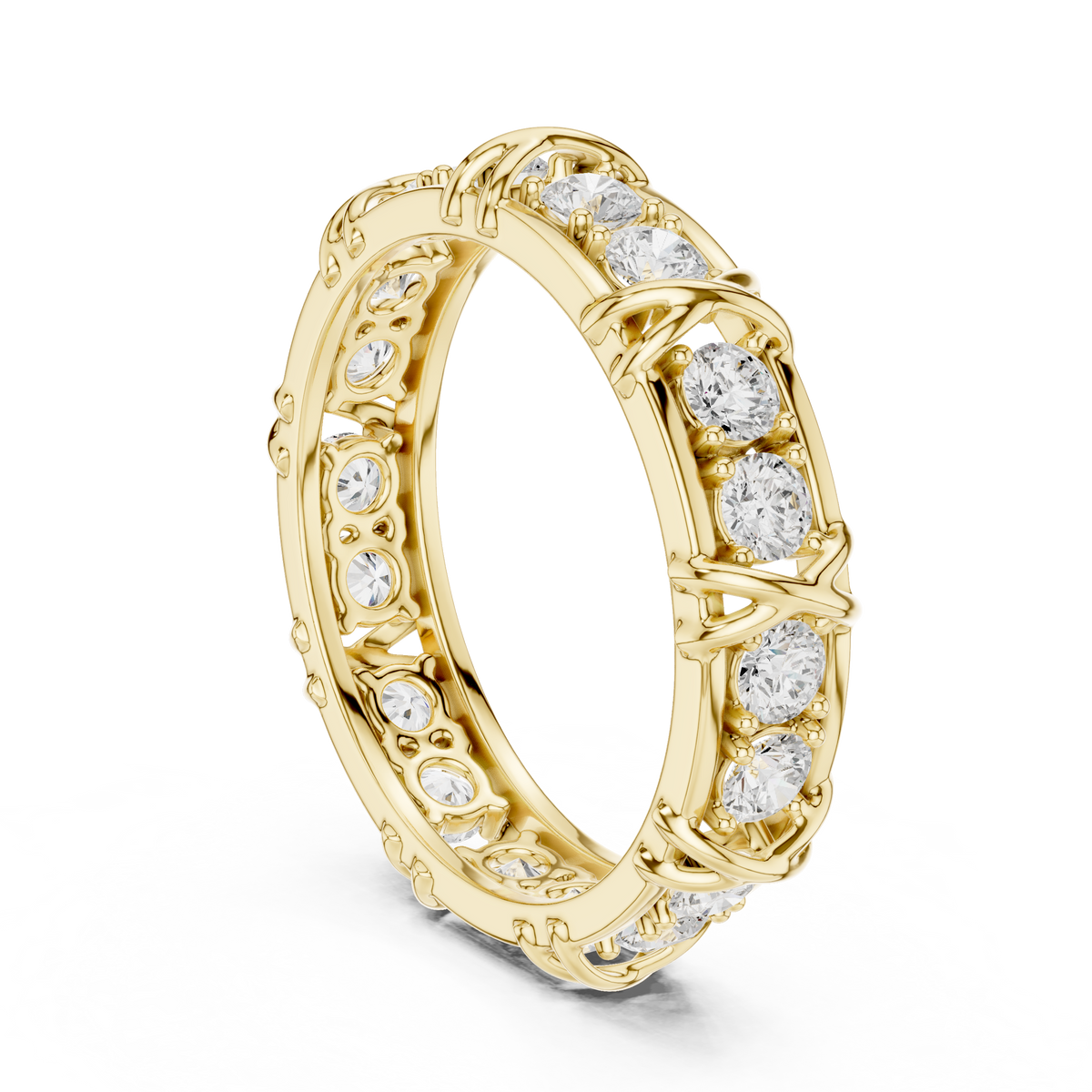 X Motif Criss Cross Round Shape Lab Grown Diamond Ring Eternity Band