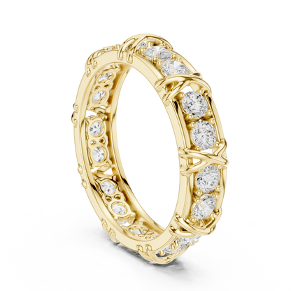 X Motif Criss Cross Round Shape Lab Grown Diamond Ring Eternity Band