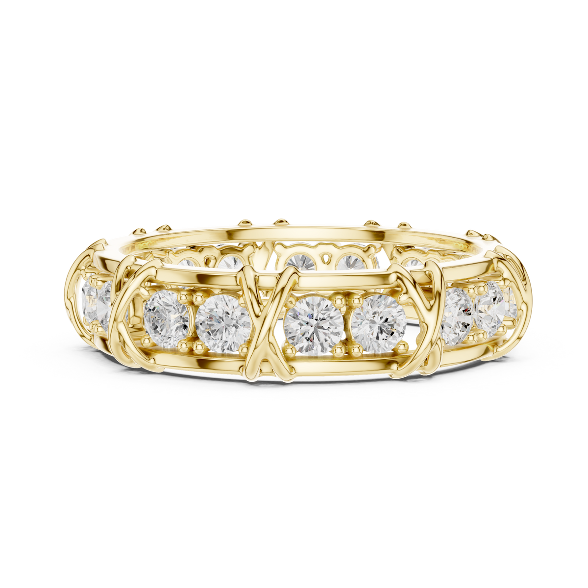 X Motif Criss Cross Round Shape Lab Grown Diamond Ring Eternity Band