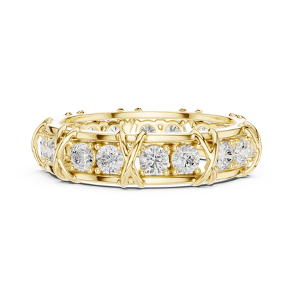 X Motif Criss Cross Round Shape Lab Grown Diamond Ring Eternity Band