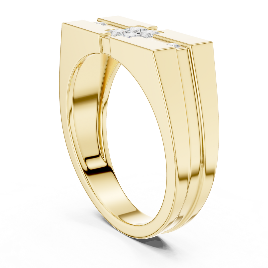 Quad Princess Cut Lab Grown Diamond Ring Flat Band Style