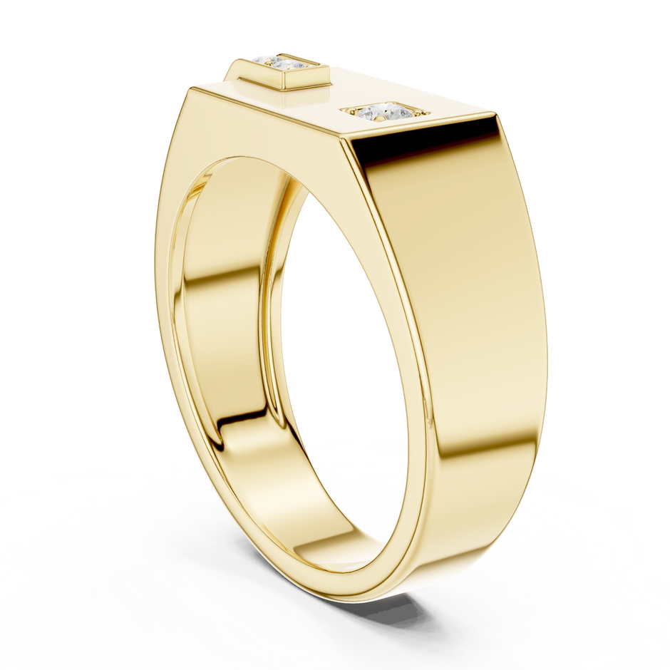 Flat Top Signet Round Shape Lab Grown Diamond Ring Diagonal Pave Band