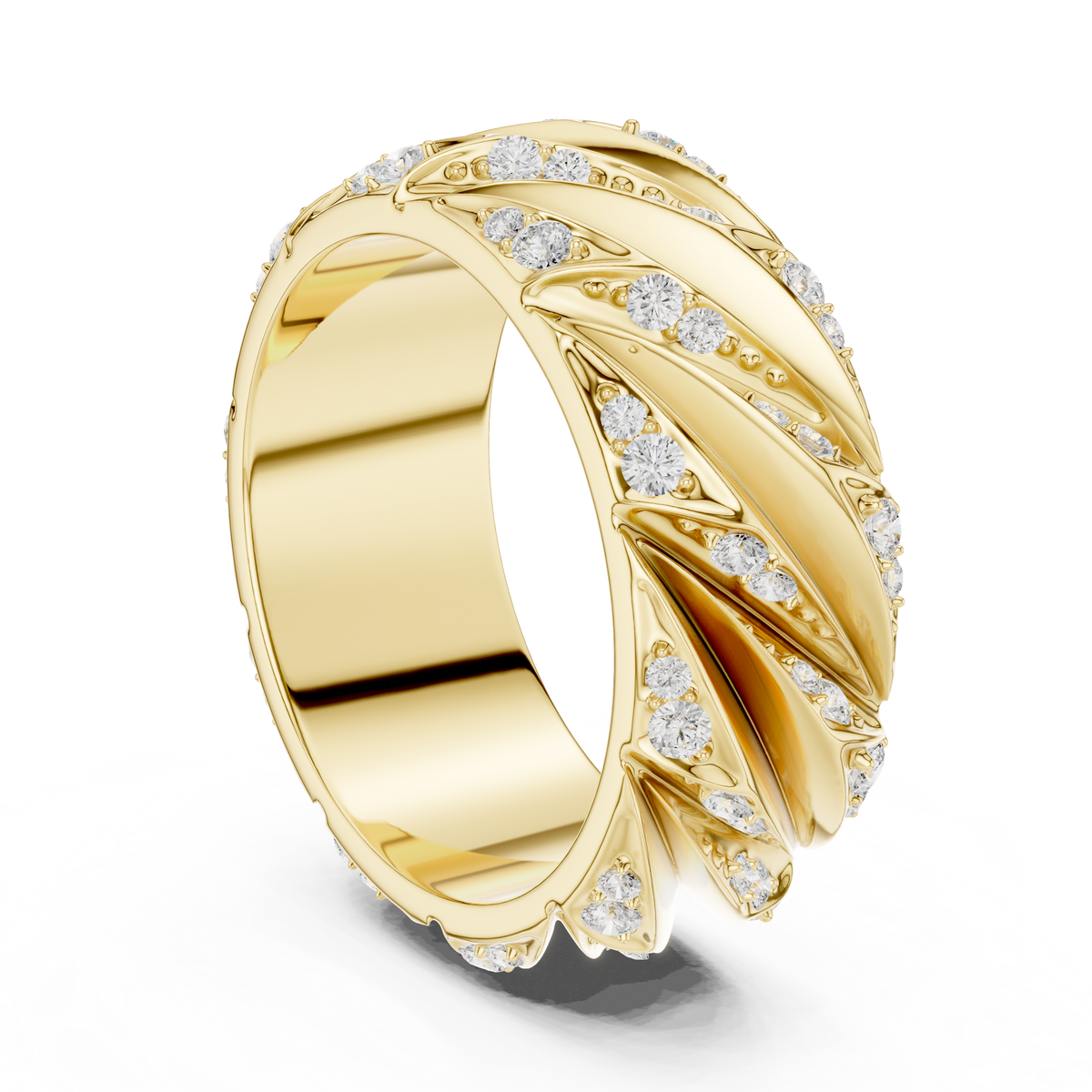 Spiral Ridge Round Shape Lab Grown Diamond Ring Pave Accent Band