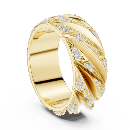 Spiral Ridge Round Shape Lab Grown Diamond Ring Pave Accent Band