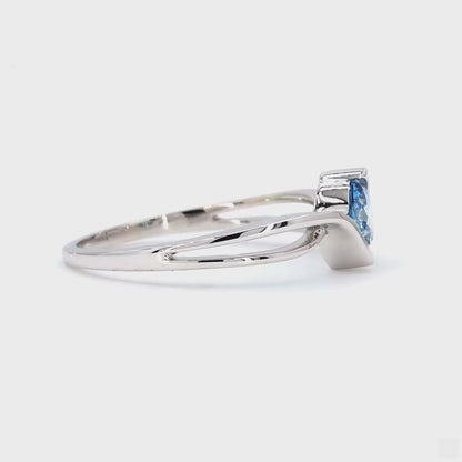 Round Shape Blue Lab Grown Diamond Ring Semi Bezel Bypass Twist Band