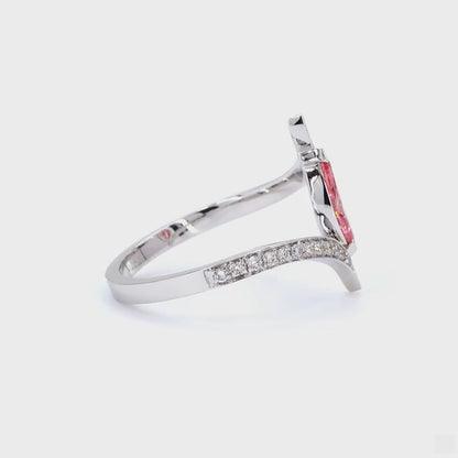 Marquise Shape Pink Lab Grown Diamond Solitaire Ring Pave Bypass Style